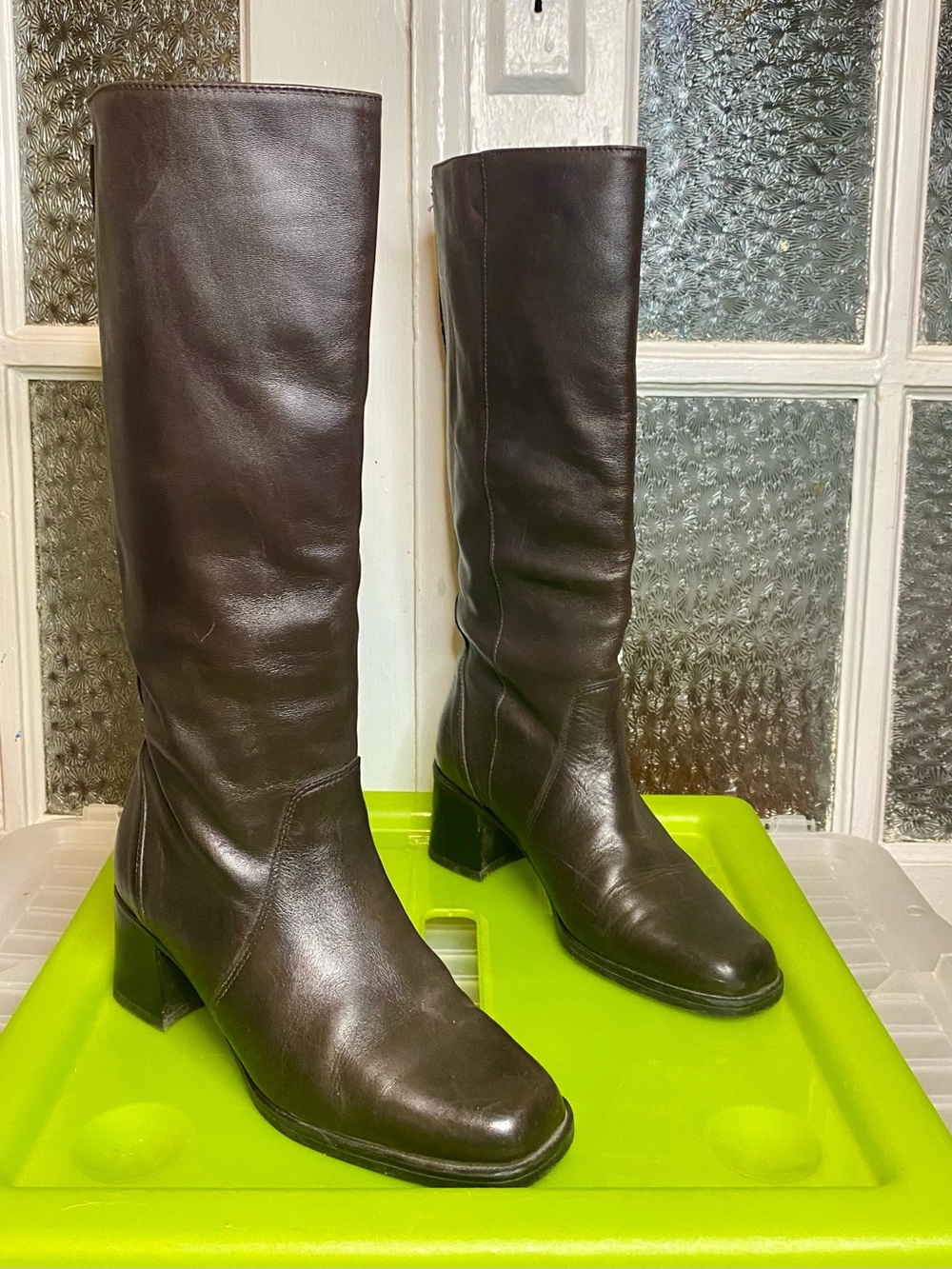 Blondo Dark Brown Knee-High Block Heel Leather Boots